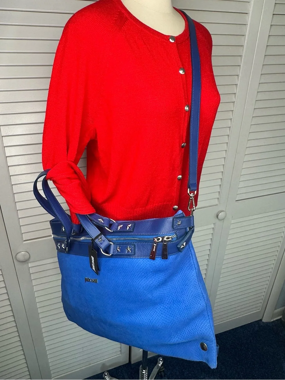 Just Cavalli Royal Blue Tote with Silver Star Trim